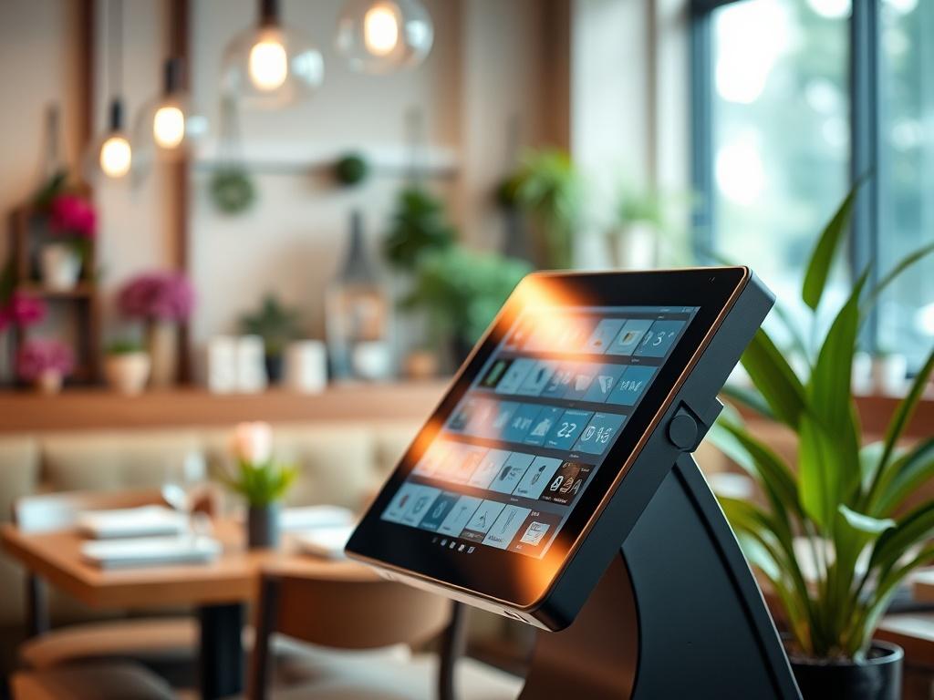 **Image Generation Prompt:**
Create a realistic high-resolution photo that embodies the essence of a blog titled "POS Systems in the AI Era: Comprehensive Integration Guide for Restaurant Owners." The composition should be simple and clear, featuring a sleek, modern Point of Sale (POS) system prominently in the foreground. The POS system should showcase an intuitive touchscreen display filled with user-friendly interfaces, representing the integration of AI technology in restaurant management.
Use a clos